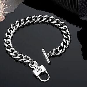 Stainless Steel Lock Bracelet Chain Link Statement Cuban